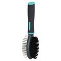 Zolux Anah double-sided pet grooming brush with black and blue sides, compact size, ideal for gentle coat brushing.