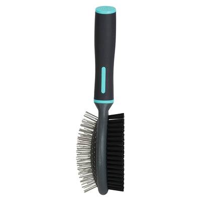 Zolux Anah Double-Sided Brush in black and blue, KAMMAR/BORSTAR, with dual sides for grooming pets.