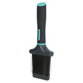 Zolux Anah double-sided flexible slicker brush in black and blue for grooming pets, featuring a compact design.