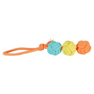 Zolux Twist Rope with 3 colorful rope balls for pets, measuring 43x7x7 cm, designed for play and chewing fun.