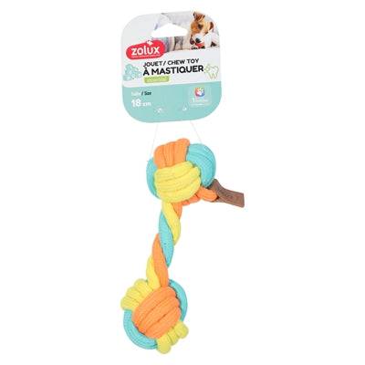 Zolux Twist Rope Dumbbell dog toy in multicolor, 19.5 x 9 x 6 cm, made of durable rope for chewing and play.