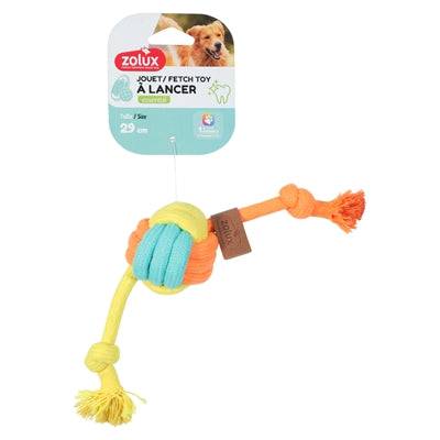 Colorful Zolux Twist Rope with Rope Ball toy for pets, 29x6x6 cm, made of durable multicolor material for play and chewing.