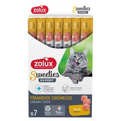 Zolux Sweeties Expert Creamy Stick Chicken soft snack for pets in 14g package, featuring creamy chicken flavor in a convenient stick form.