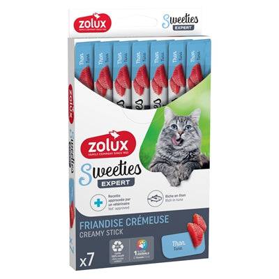 Zolux Sweeties Expert Creamy Stick Tuna soft snack for pets, 14g, featuring tuna flavor and easy-to-hold shape.