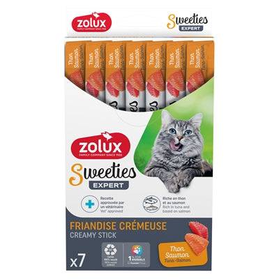 Zolux Sweeties Expert Creamy Stick Tuna and Salmon soft snacks for pets, 14g each, natural flavor and creamy texture.