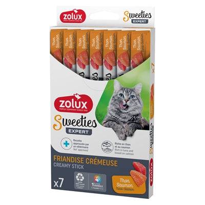 Zolux Sweeties Expert Creamy Stick Tuna and Salmon soft pet treats in 14g sticks, ideal for pets, by Zolux.