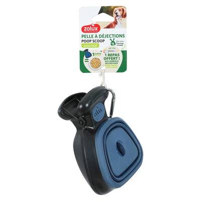 Zolux blue waste scoop with 15 trash bags, compact 13.5x10.5x5 cm for toilet waste disposal.