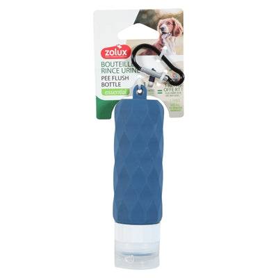 Blue Zolux urine rinse bottle for toilettartiklar, 14 cm tall with 4x4 cm dimensions, designed for pet hygiene cleaning.
